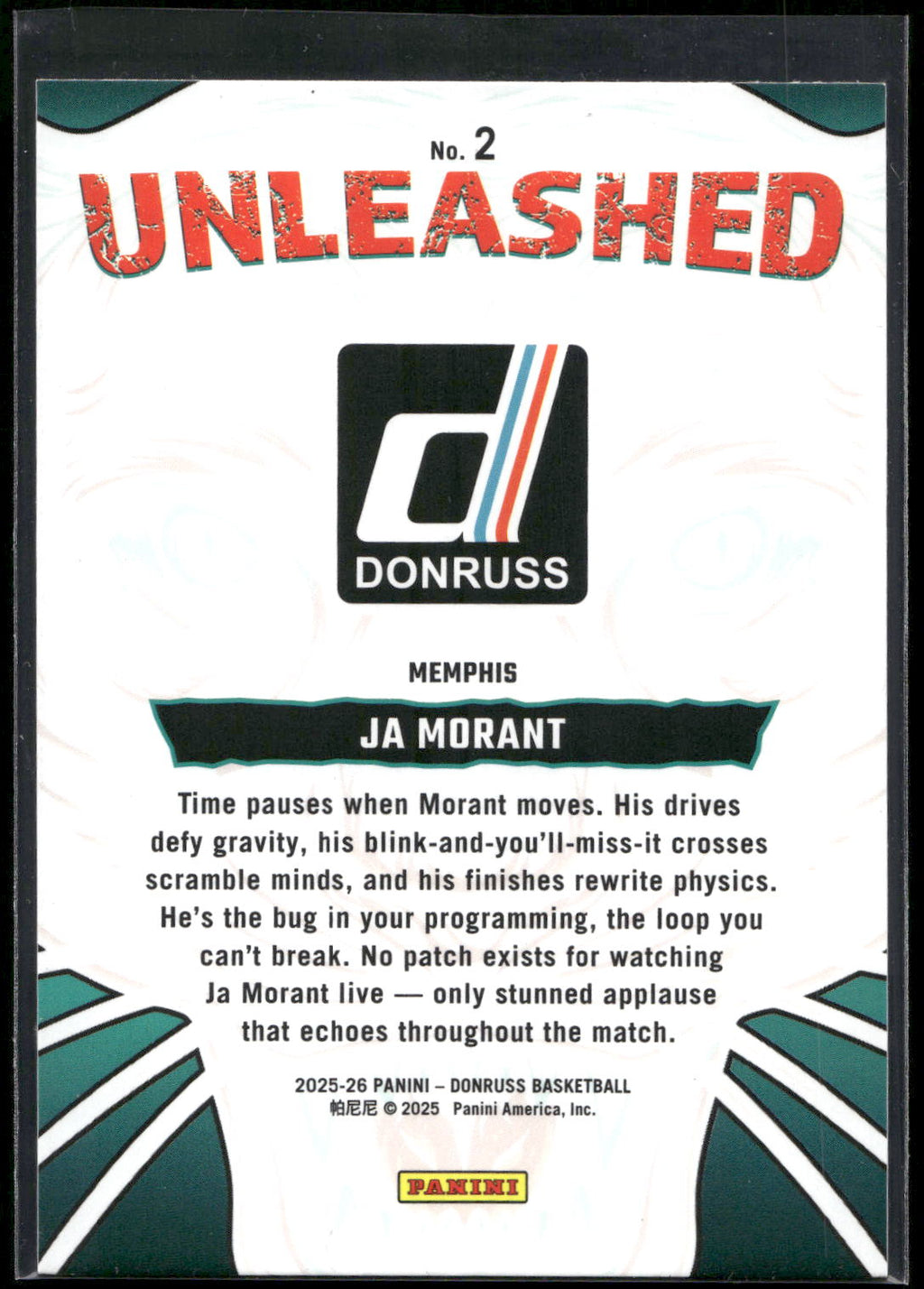 2025-26 Donruss #2 Ja Morant Unleashed