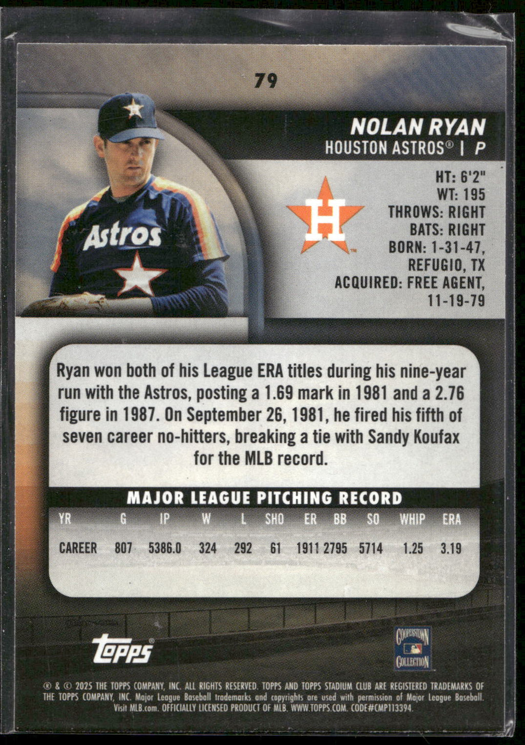 2025 Stadium Club #79 Nolan Ryan Pink Foil