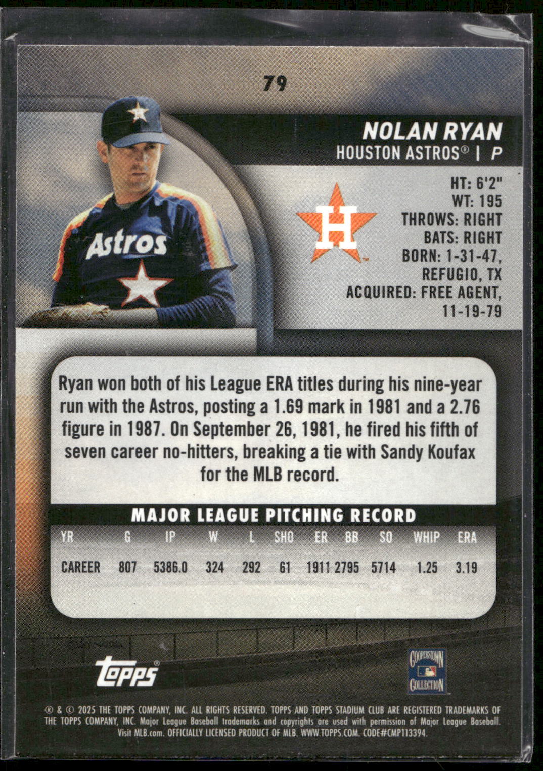 2025 Stadium Club #79 Nolan Ryan Pink Foil