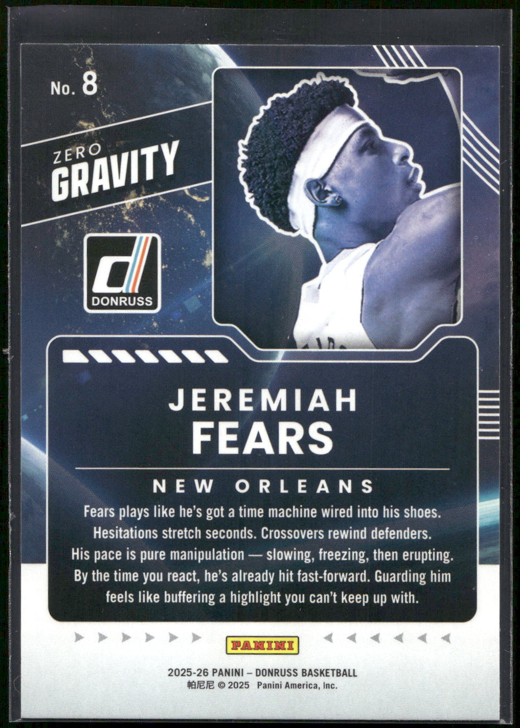 2025-26 Donruss #8 Jeremiah Fears Zero Gravity Holo Green Laser