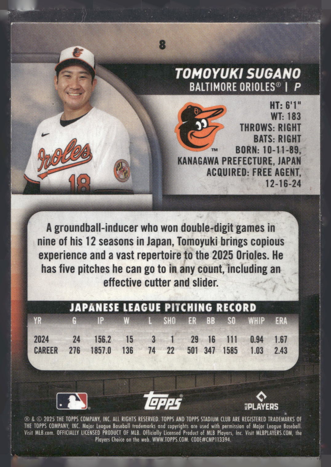 2025 Stadium Club #8 Tomoyuki Sugano