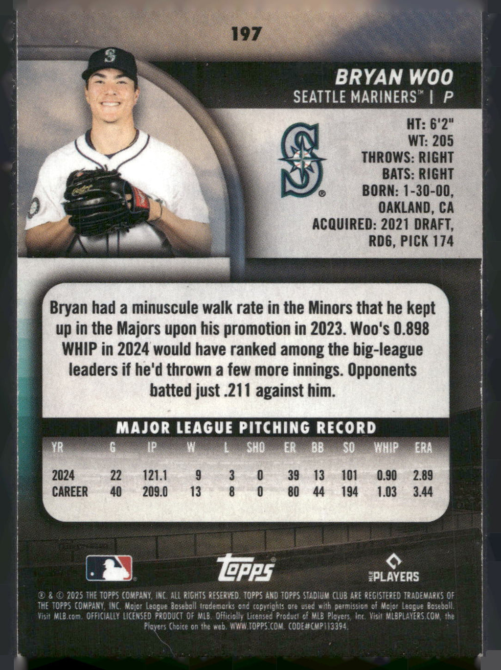 2025 Stadium Club #197 Bryan Woo