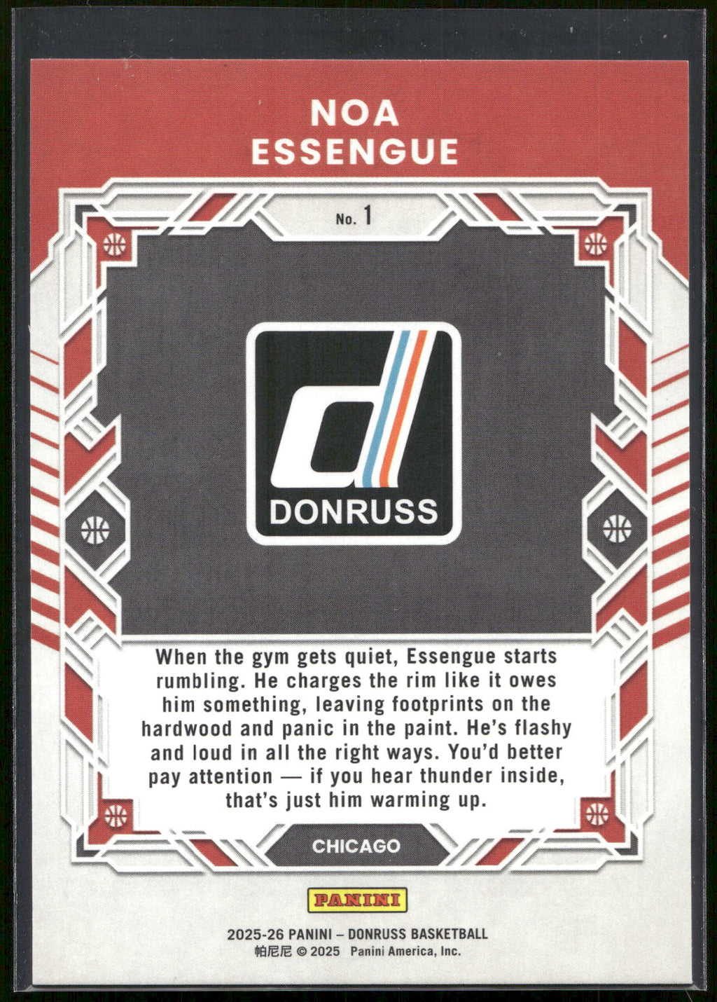 2025-26 Donruss #1 Noa Essengue Elite Series Holo Green Laser