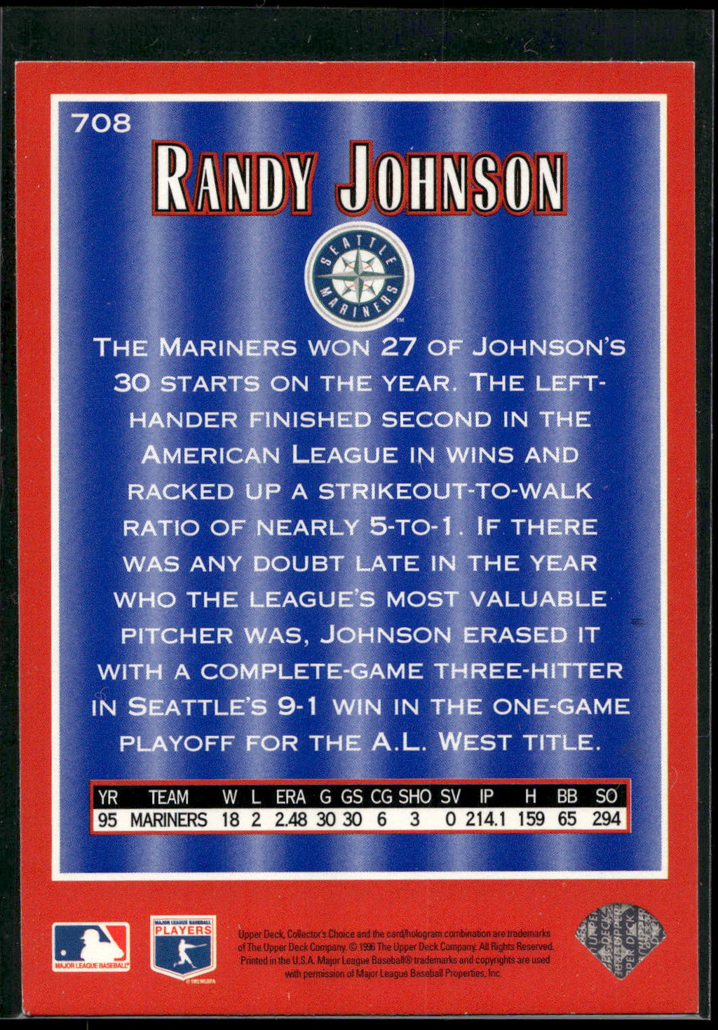 1996 Collector's Choice #708 Randy Johnson