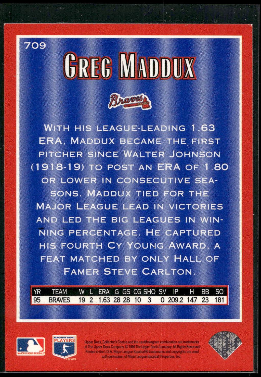 1996 Collector's Choice #709 Greg Maddux Silver Signature