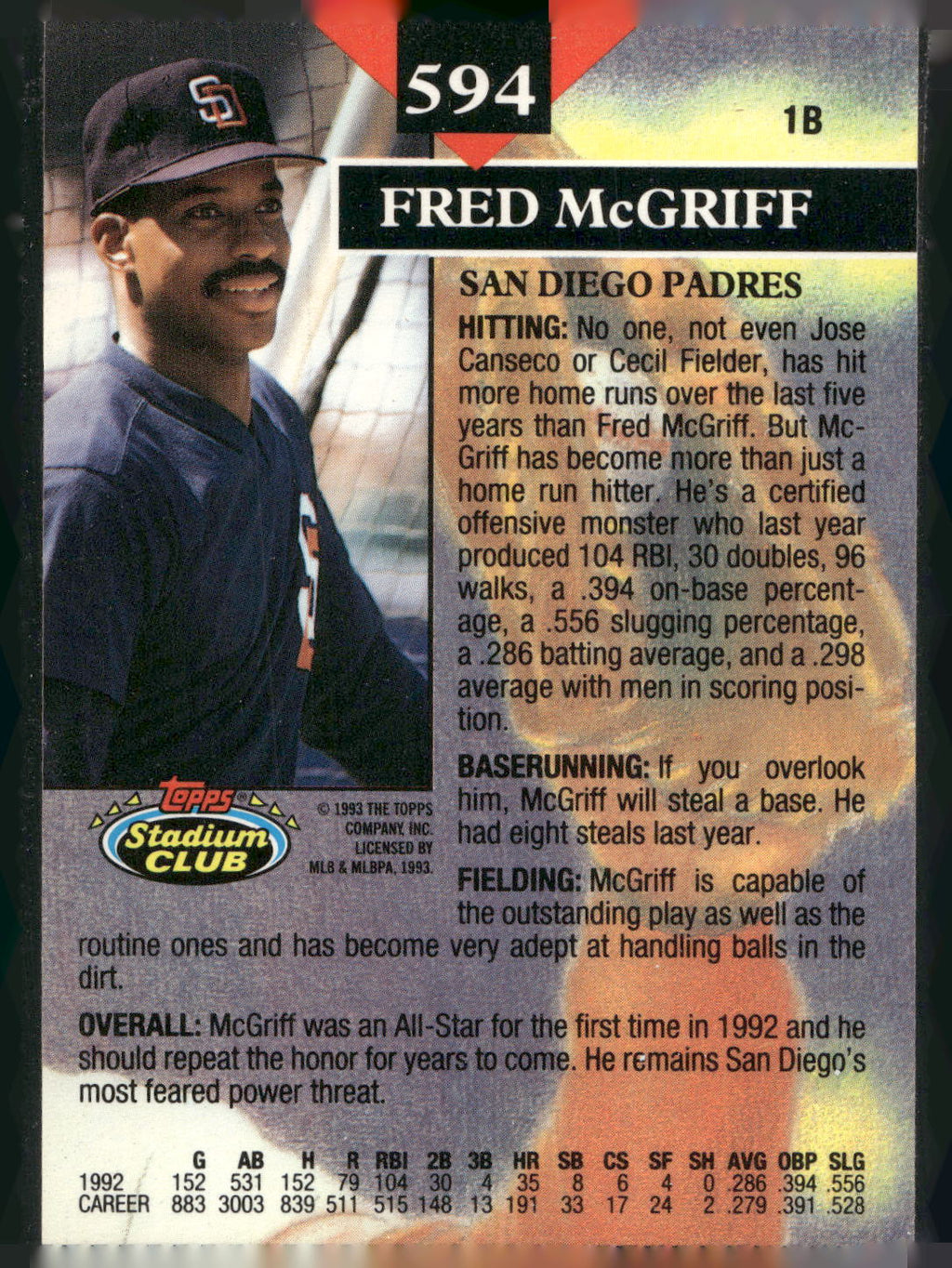 1993 Stadium Club #594 Fred McGriff