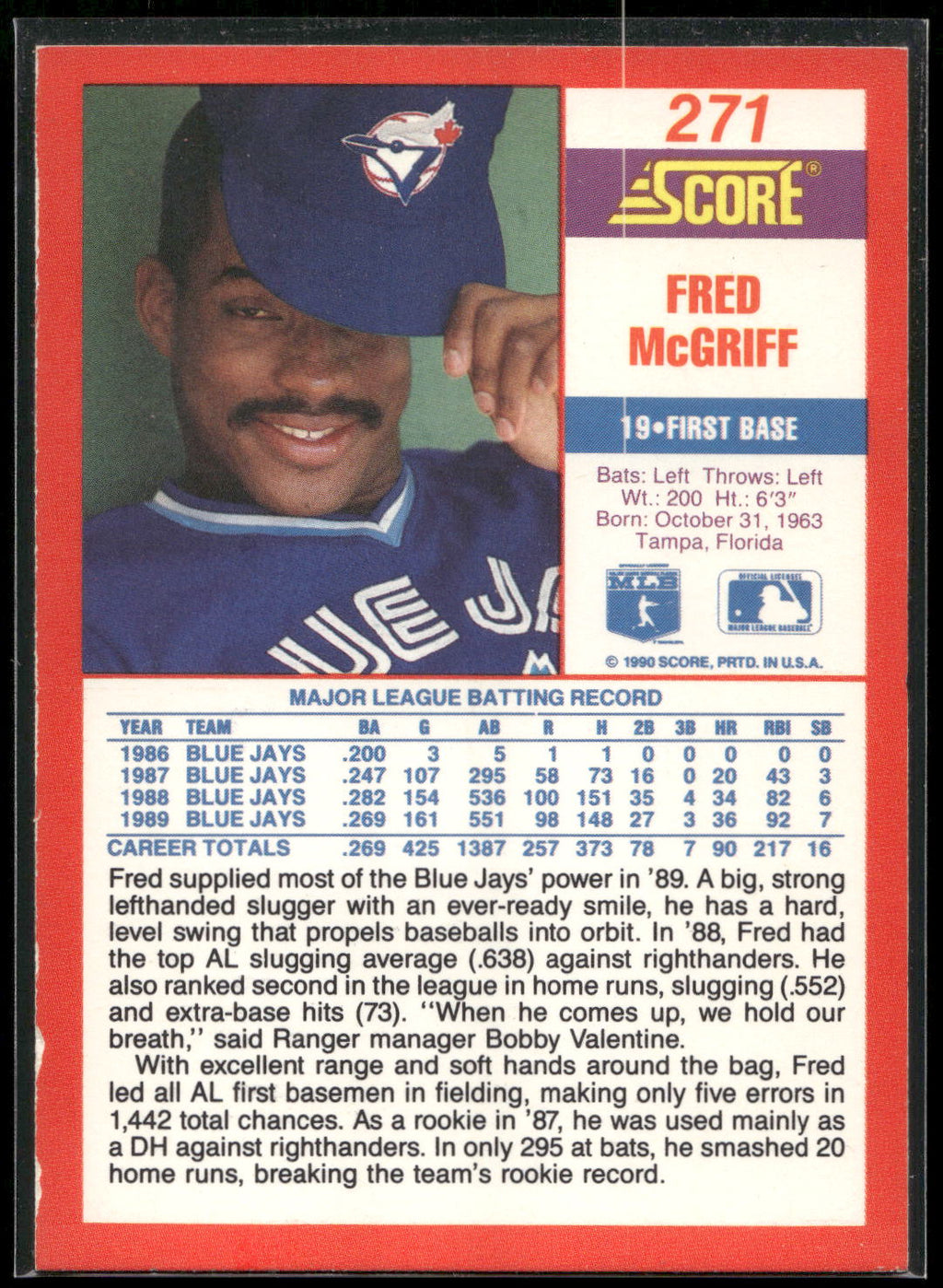 1990 Score #271 Fred McGriff Promos