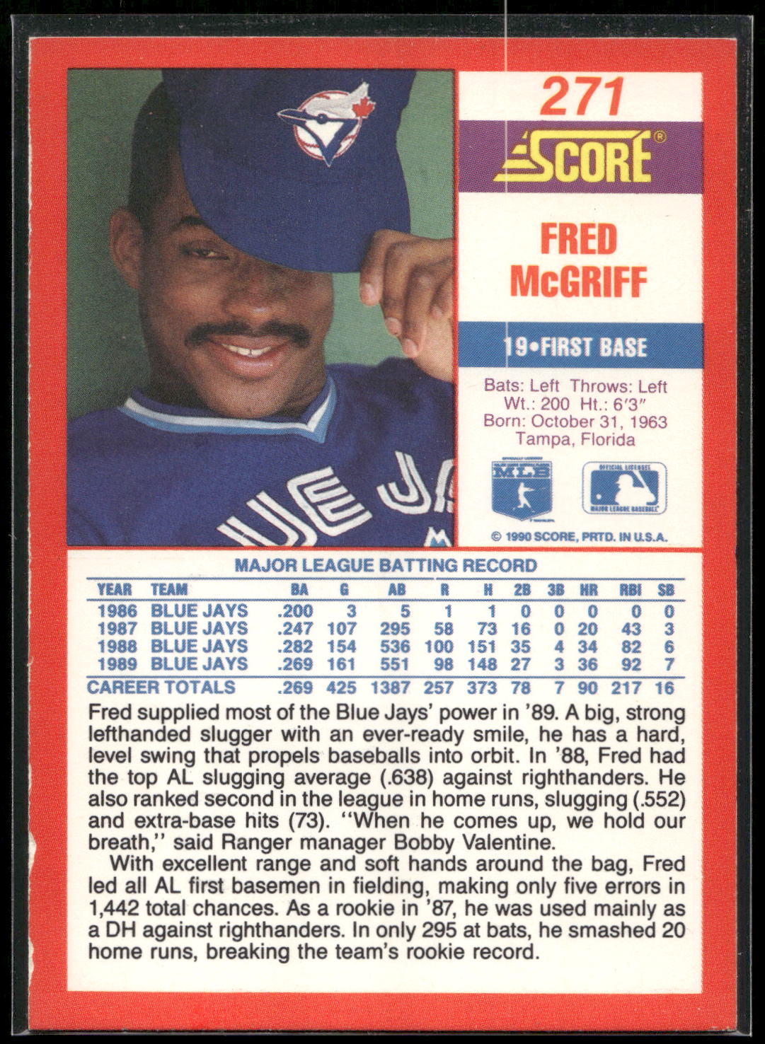 1990 Score #271 Fred McGriff Promos