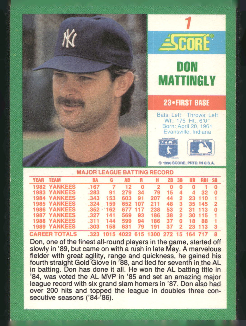 1990 Score #1 Don Mattingly