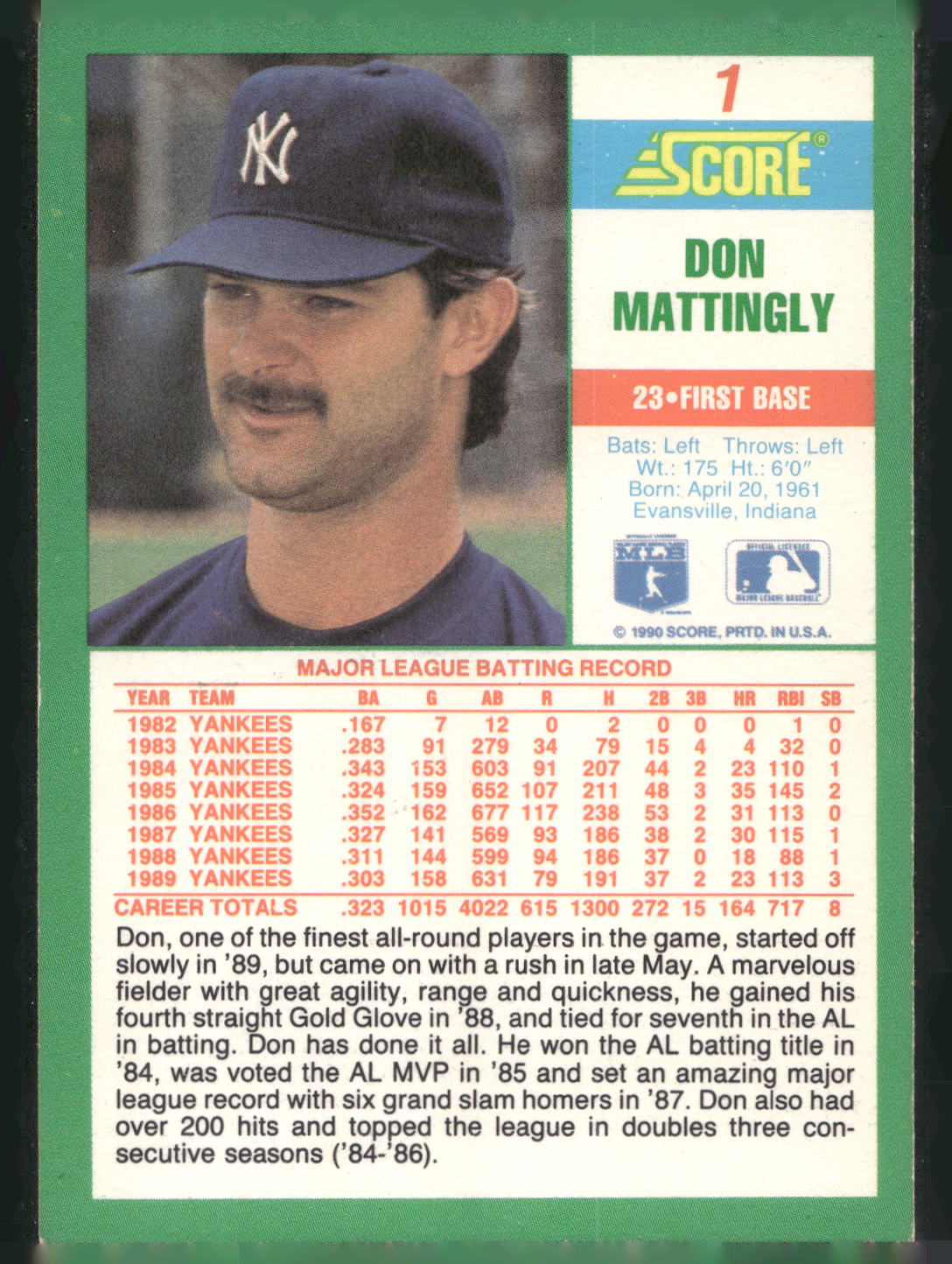 1990 Score #1 Don Mattingly