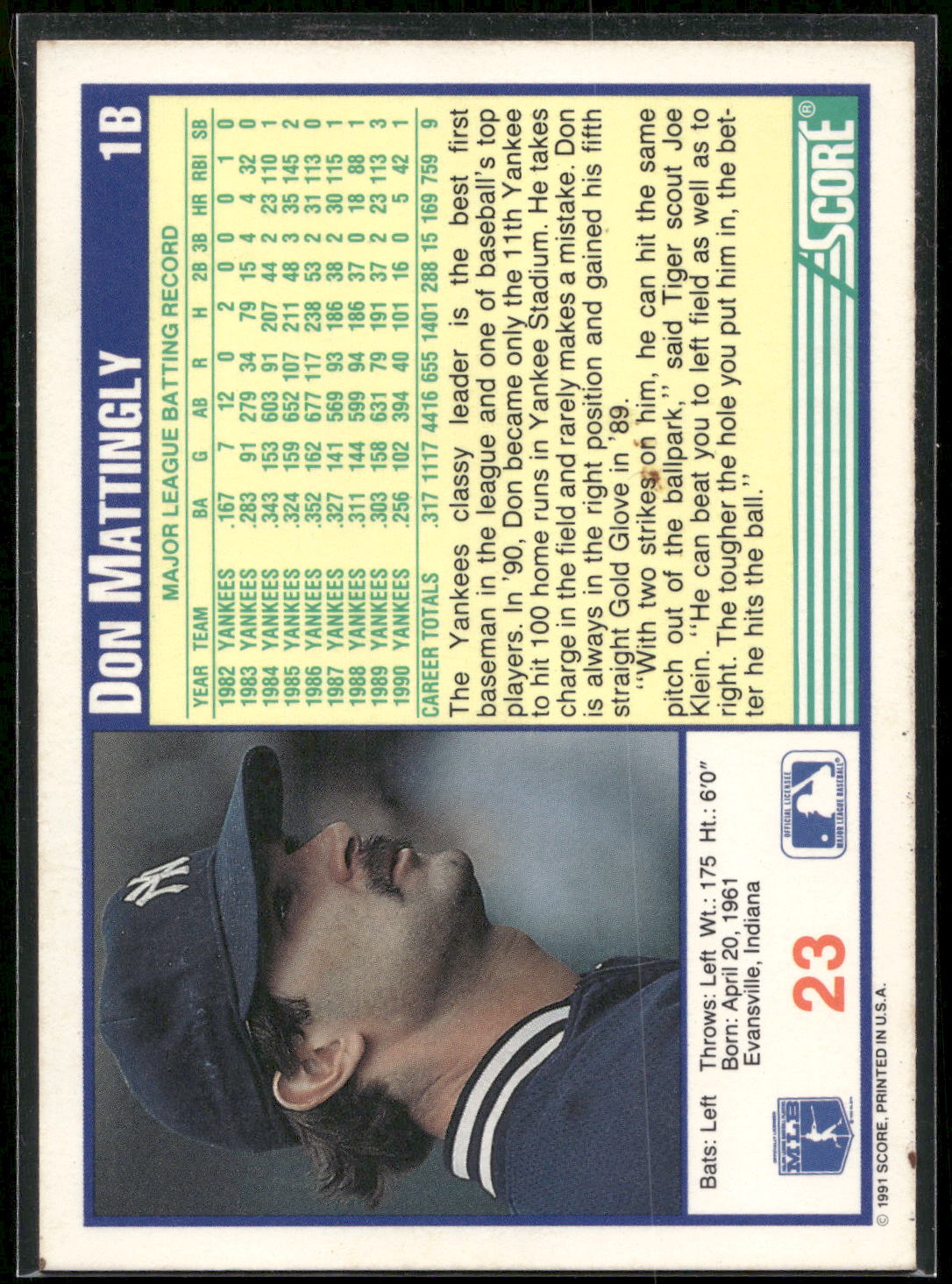 1991 Score #23 Don Mattingly