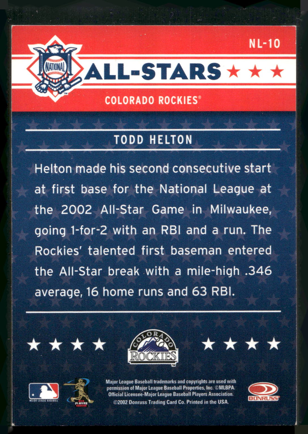2003 Donruss #NL-10 Todd Helton All-Stars