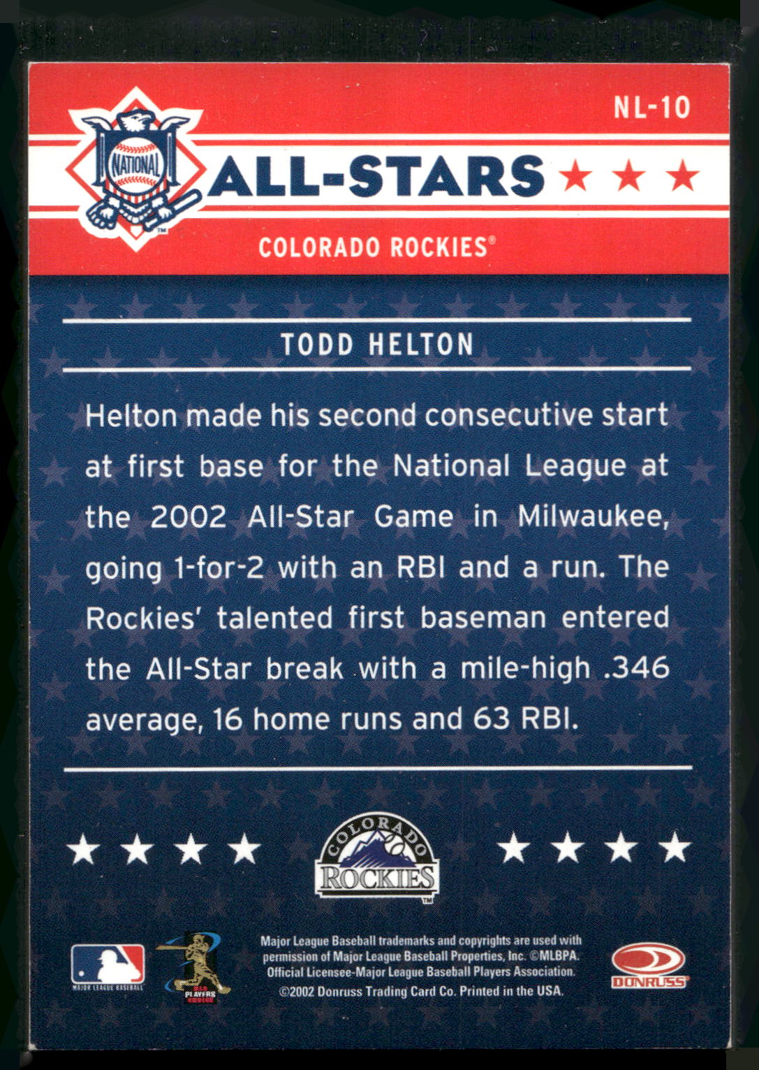 2003 Donruss #NL-10 Todd Helton All-Stars