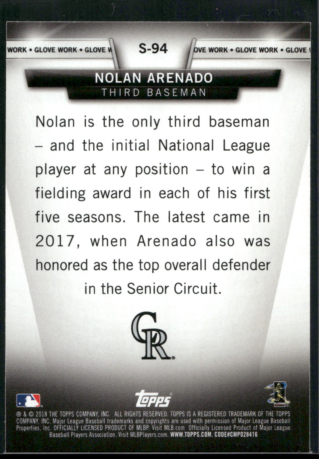 2018 Topps #S-94 Nolan Arenado Topps Salute (Series Two)