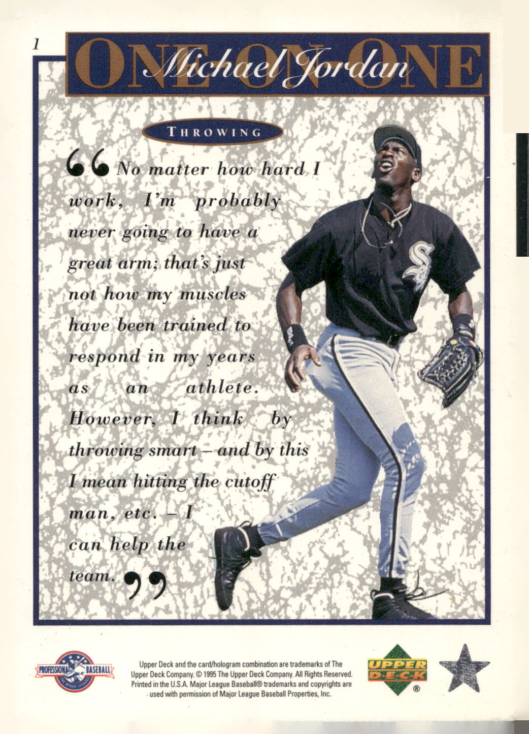 1995 Upper Deck Minor League #1 Michael Jordan Michael Jordan One On One