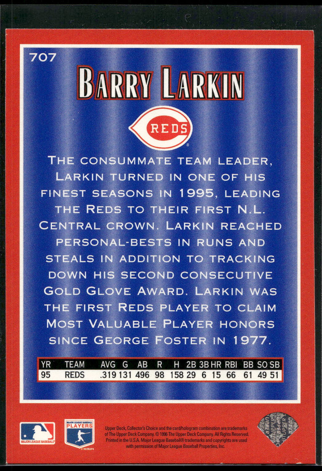 1996 Collector's Choice #707 Barry Larkin