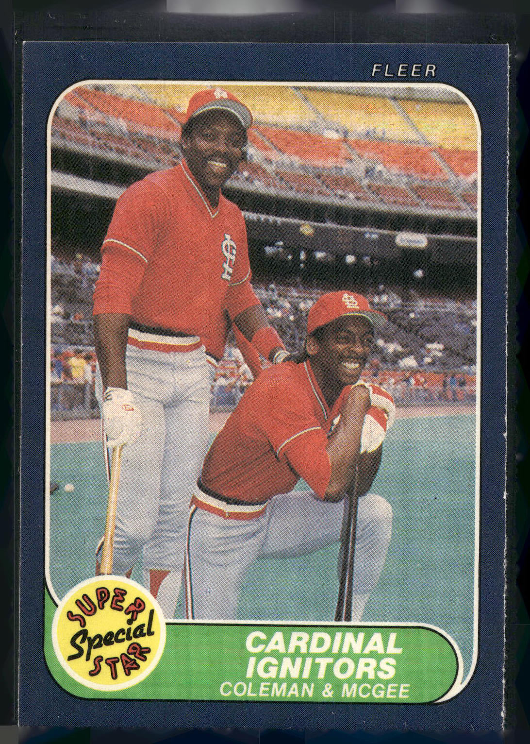 1986 Fleer #636 Cardinal Ignitors (Vince Coleman / Willie McGee) SSS, CPC