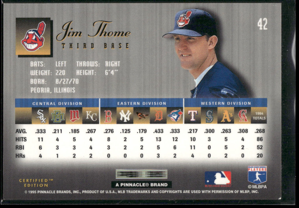 1995 Select Certified #42 Jim Thome