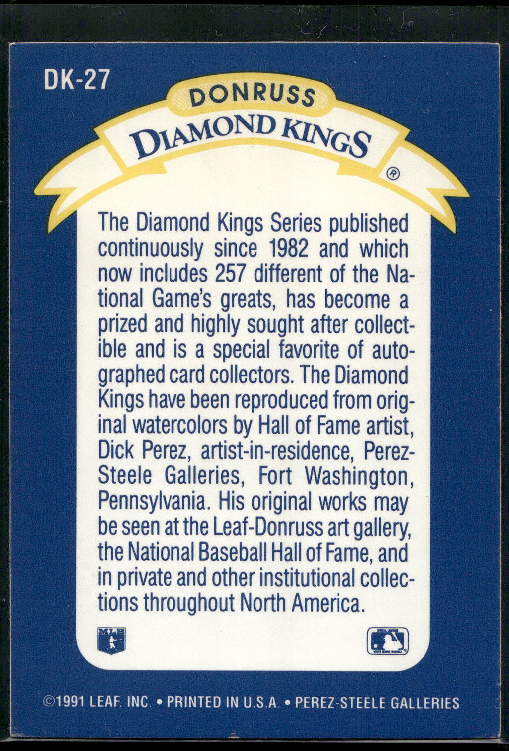 1992 Donruss #DK-27 Diamond Kings Checklist Diamond Kings