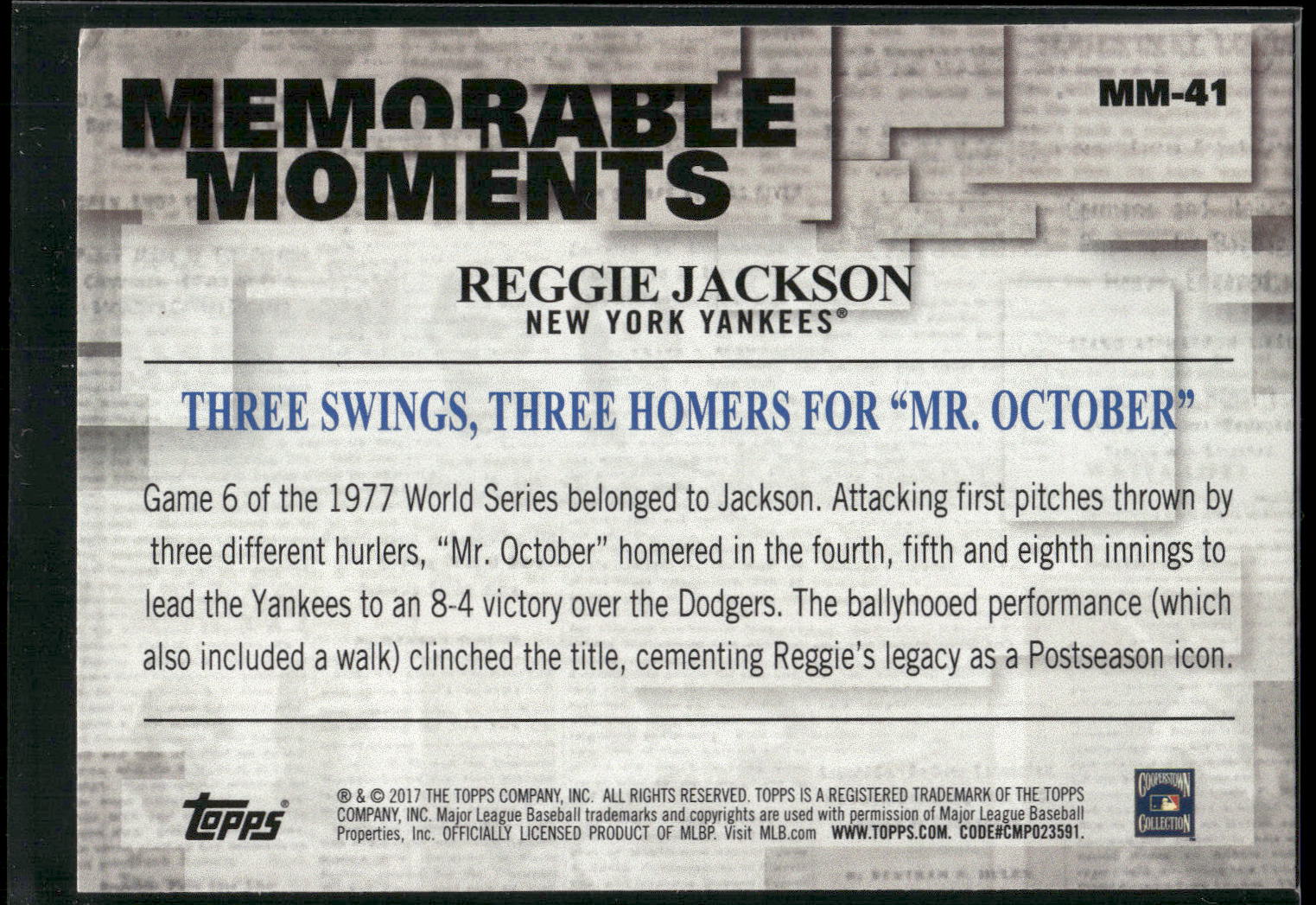 2017 Topps #MM-41 Reggie Jackson Memorable Moments