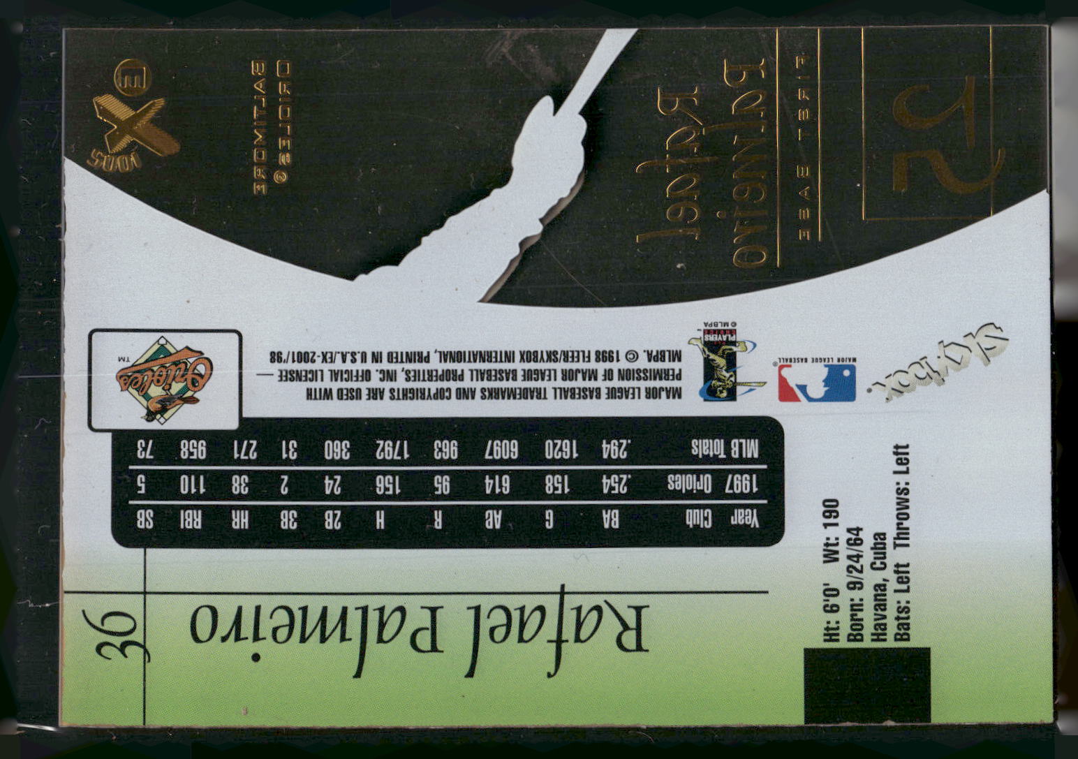 1998 SkyBox E-X2001 #36 Rafael Palmeiro Essential-Credentials-Now #/36
