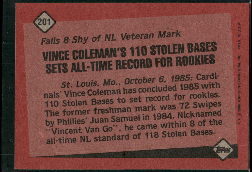 1986 Topps #201 Vince Coleman