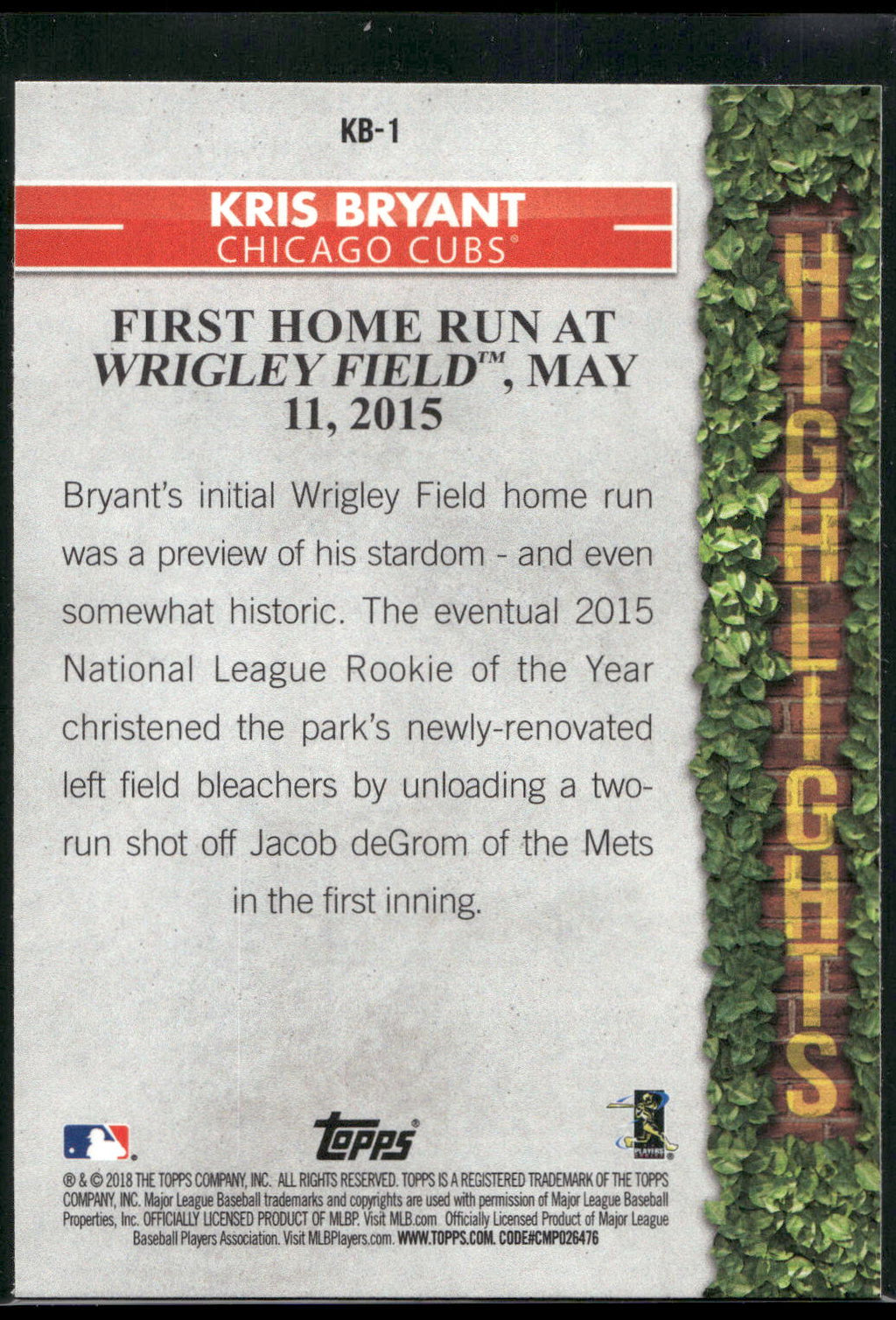 2018 Topps #KB-1 Kris Bryant Kris Bryant Highlights Blue