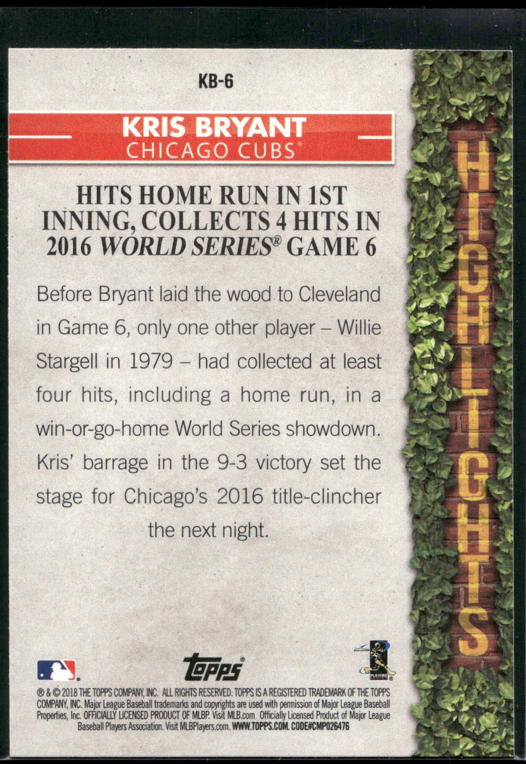 2018 Topps #KB-6 Kris Bryant Kris Bryant Highlights Blue