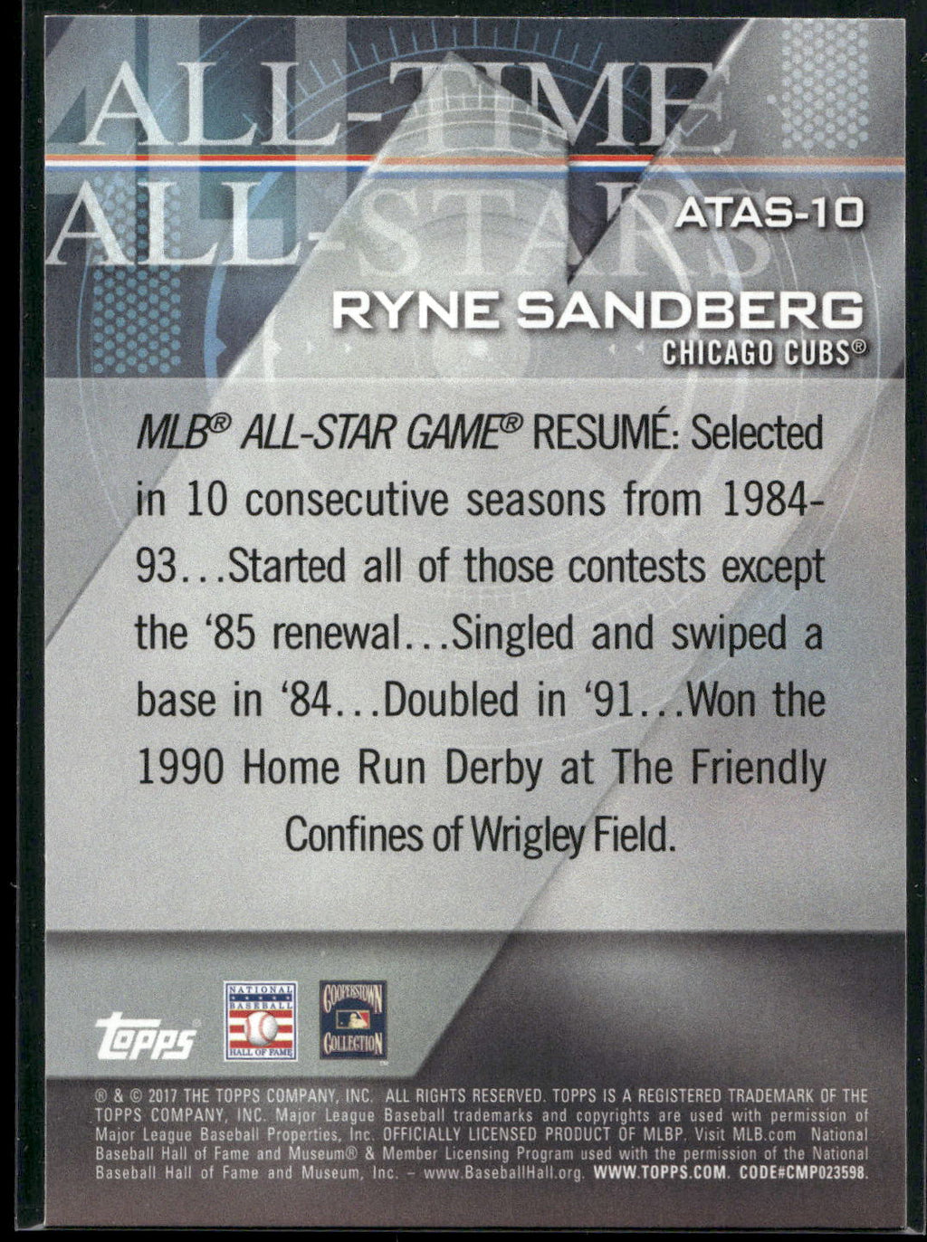 2017 Topps #ATAS-10 Ryne Sandberg All-Time All-Stars