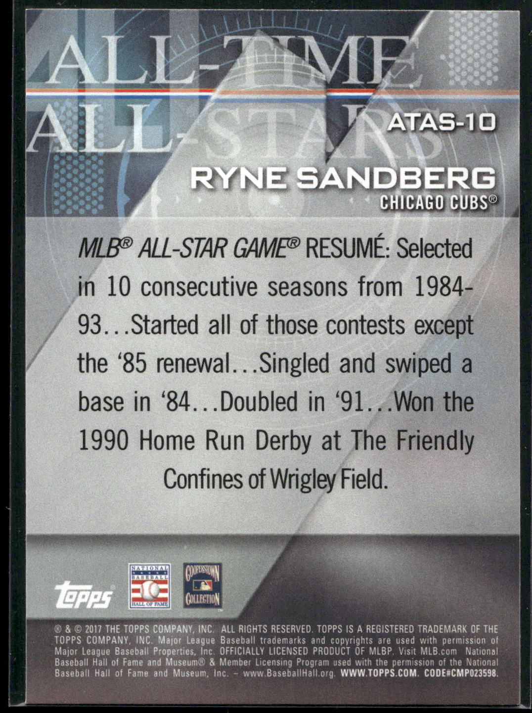 2017 Topps #ATAS-10 Ryne Sandberg All-Time All-Stars