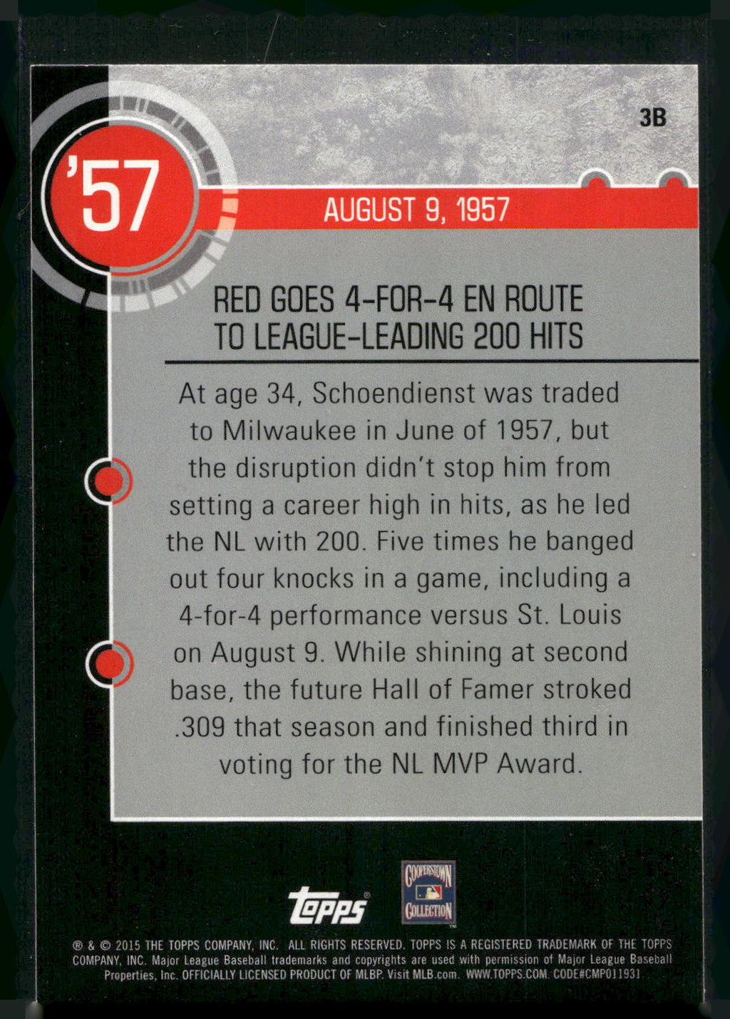 2015 Topps #3B Red Schoendienst Baseball History