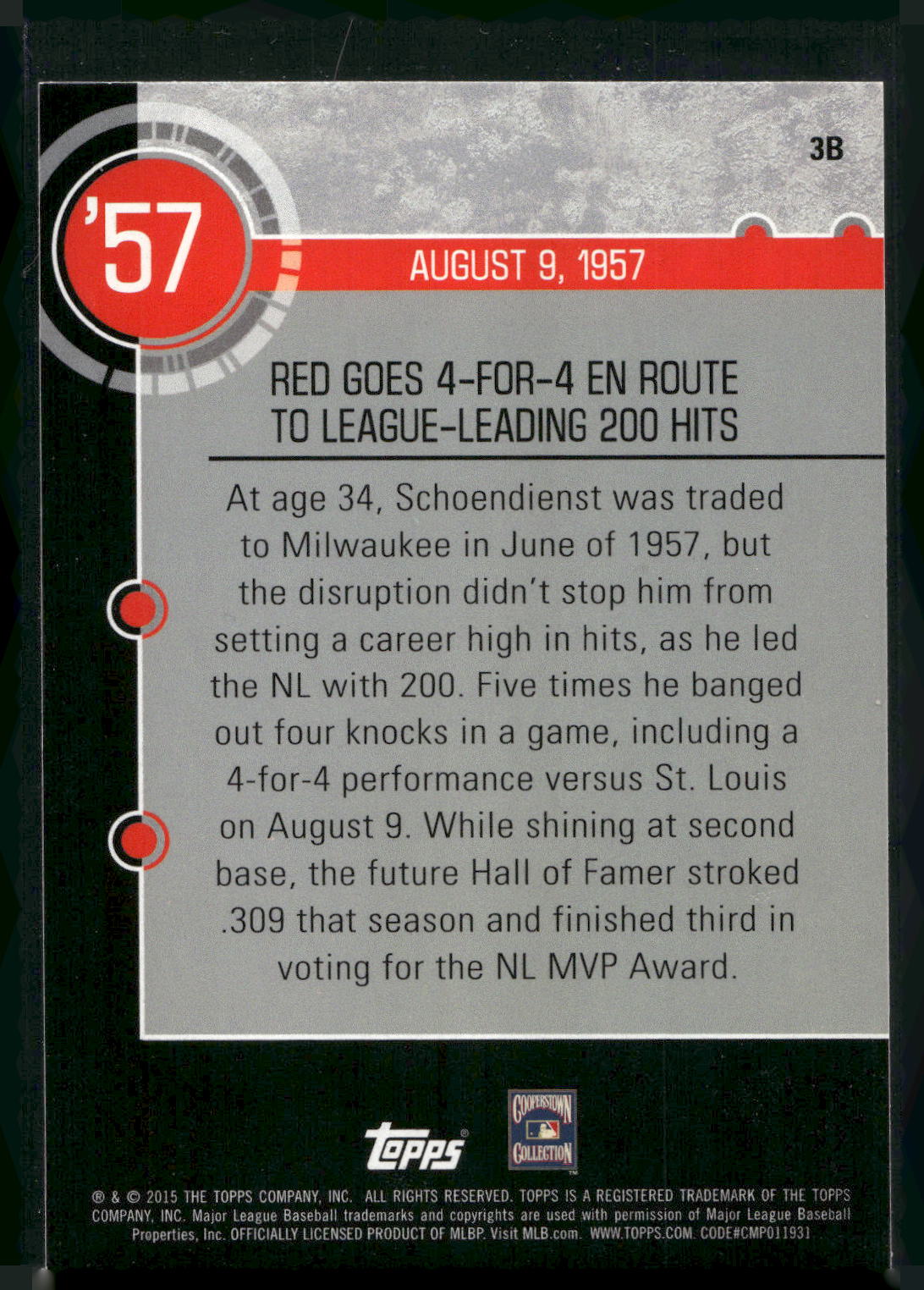 2015 Topps #3B Red Schoendienst Baseball History