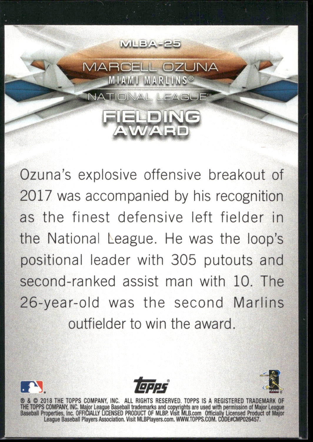 2018 Topps #MLBA-25 Marcell Ozuna MLB Awards
