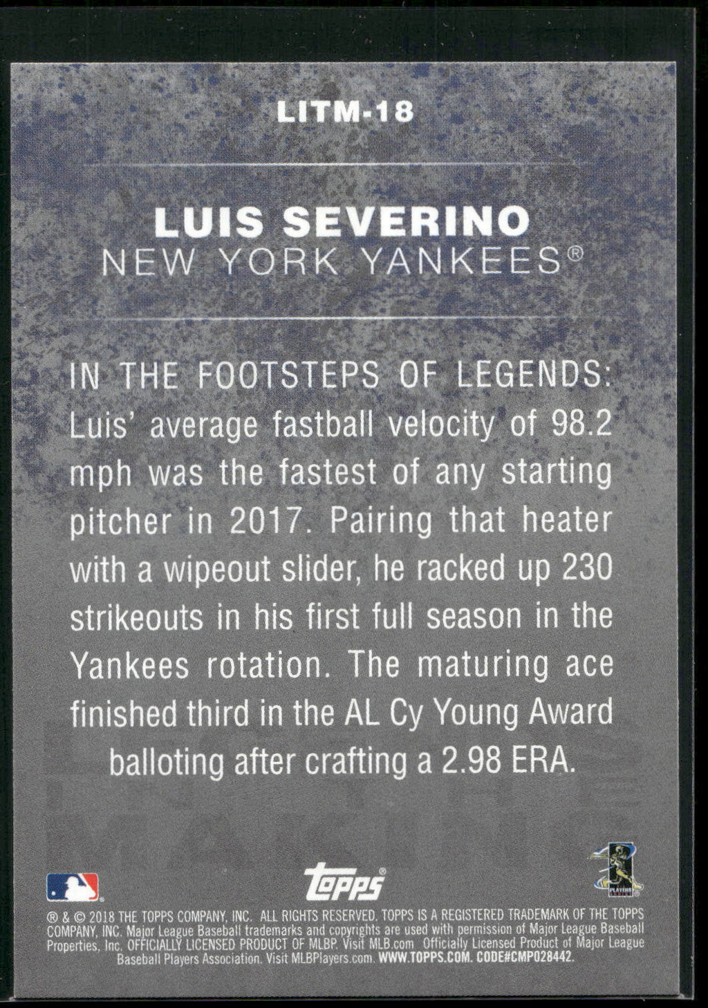 2018 Topps #LITM-18 Luis Severino Legends in the Making Black (Series 2)