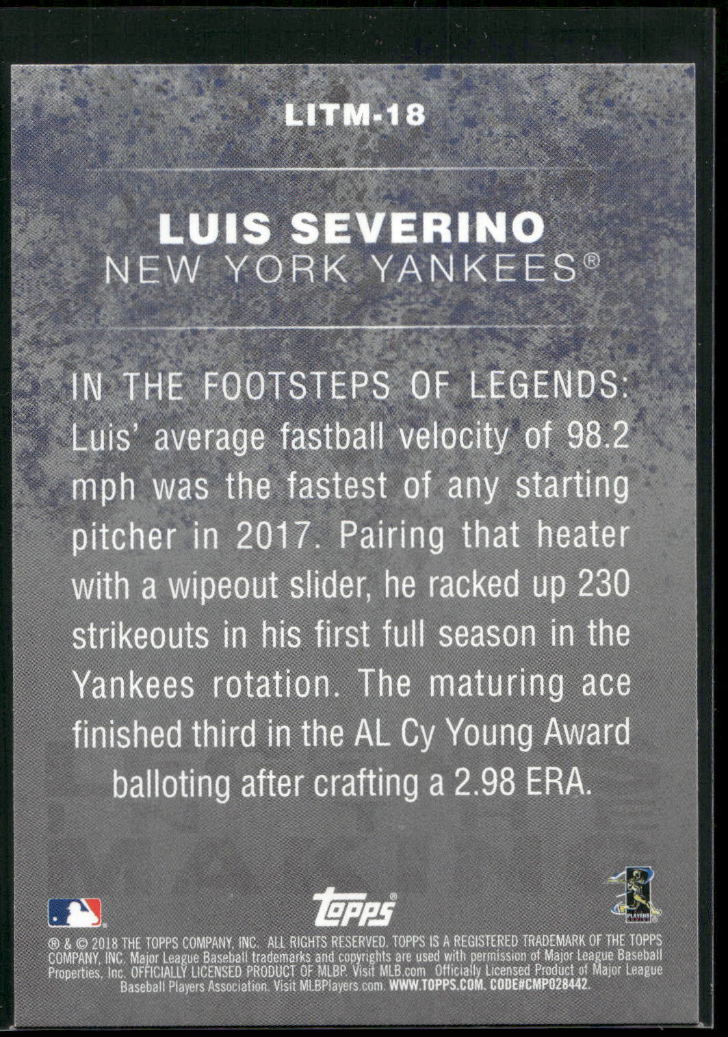 2018 Topps #LITM-18 Luis Severino Legends in the Making Black (Series 2)