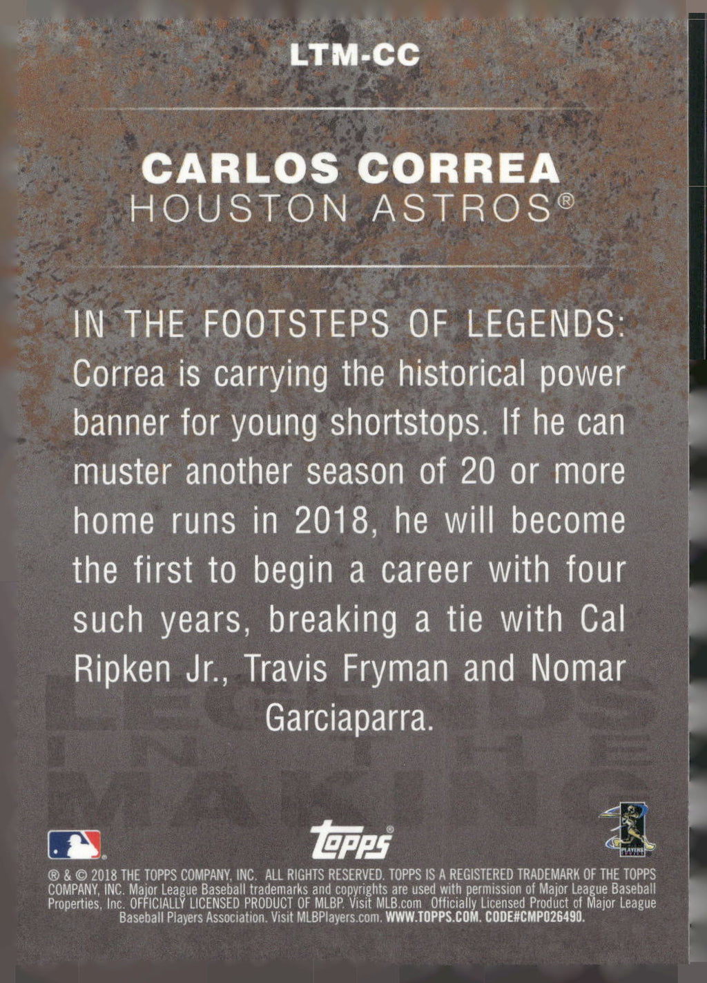 2018 Topps #LTM-CC Carlos Correa Legends in the Making (Series 1)
