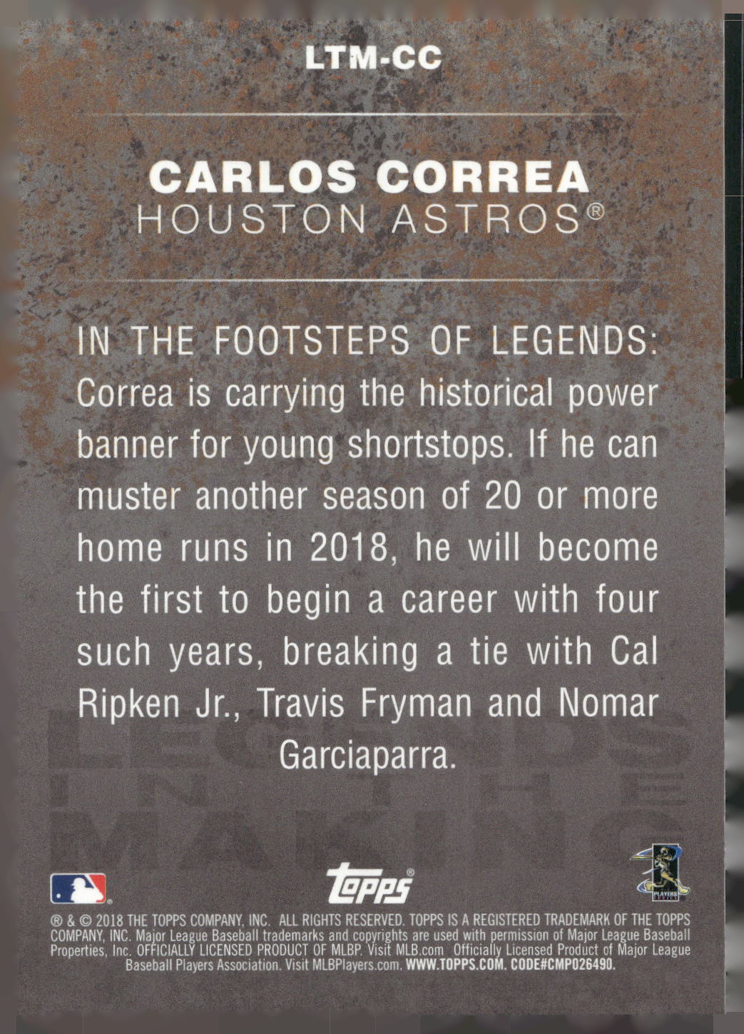 2018 Topps #LTM-CC Carlos Correa Legends in the Making (Series 1)