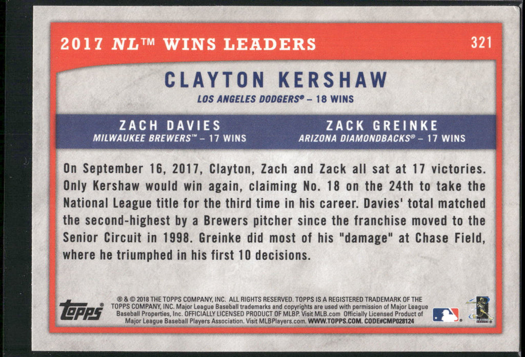 2018 Topps Big League #321 (Clayton Kershaw / Zach Davies / Zack Greinke)