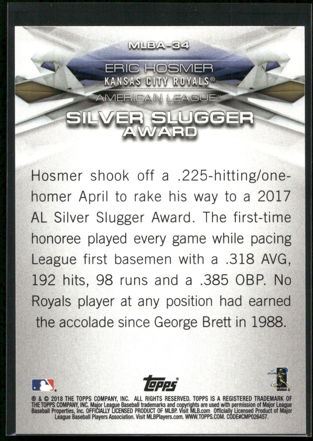 2018 Topps #MLBA-34 Eric Hosmer MLB Awards