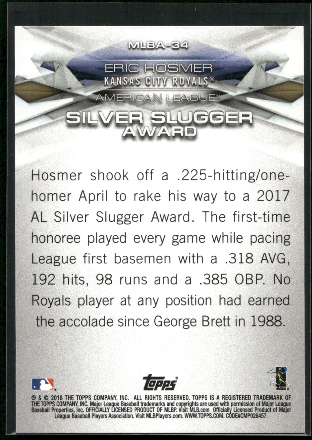 2018 Topps #MLBA-34 Eric Hosmer MLB Awards