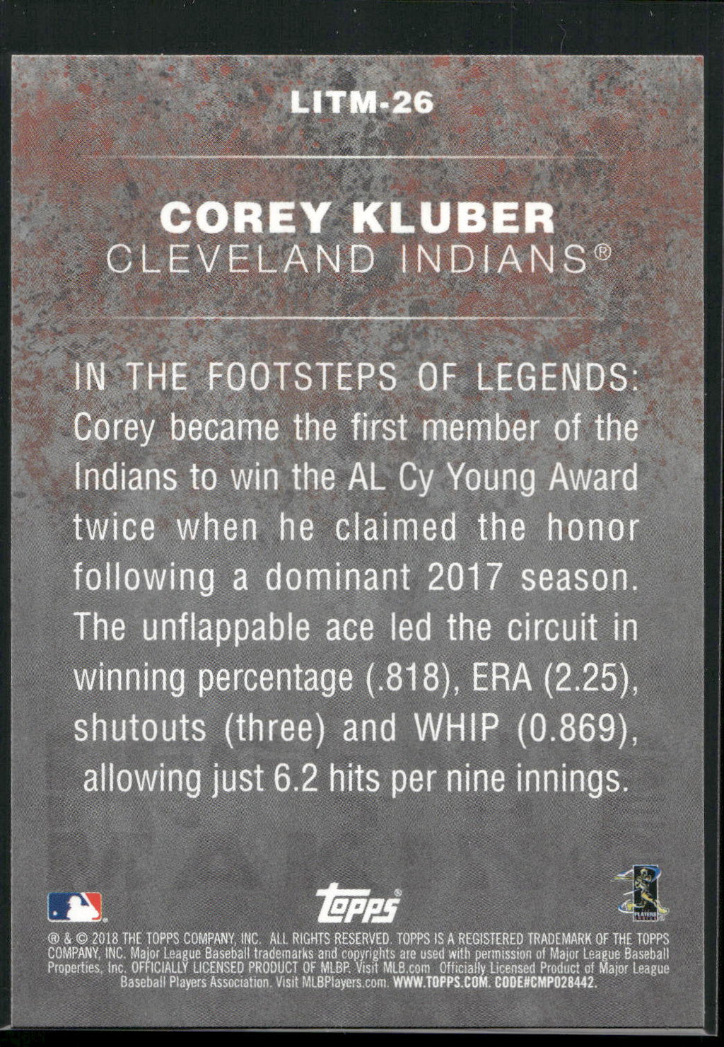 2018 Topps #LITM-26 Corey Kluber Legends in the Making (Series 2)