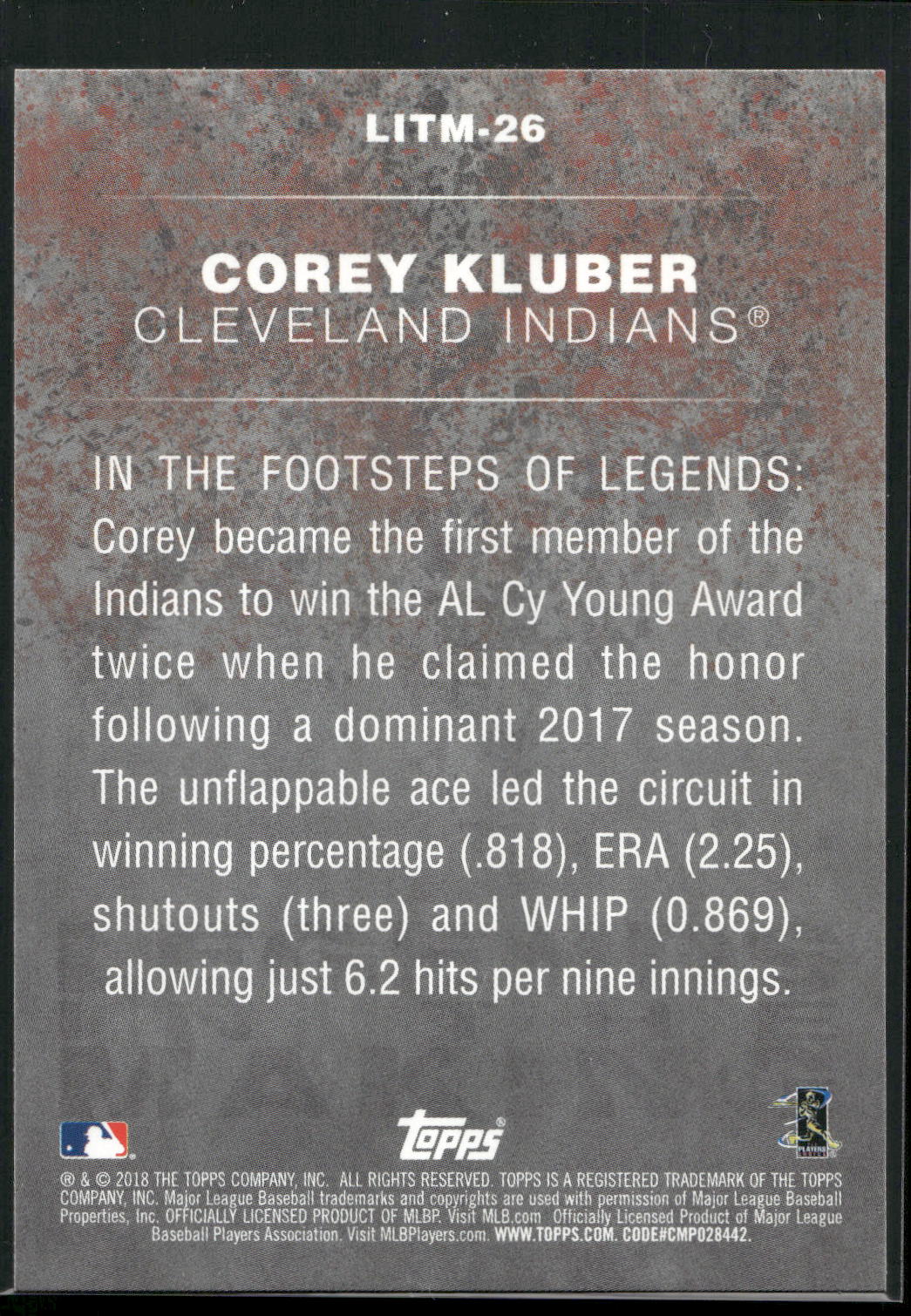 2018 Topps #LITM-26 Corey Kluber Legends in the Making (Series 2)