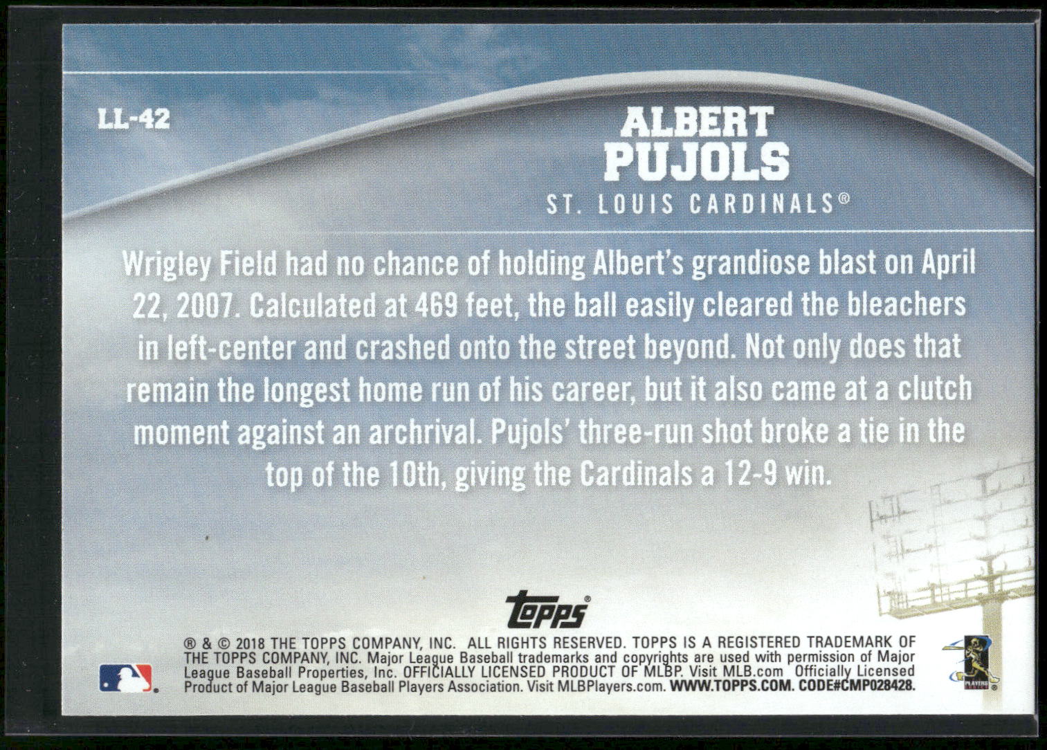 2018 Topps #LL-42 Albert Pujols Longball Legends