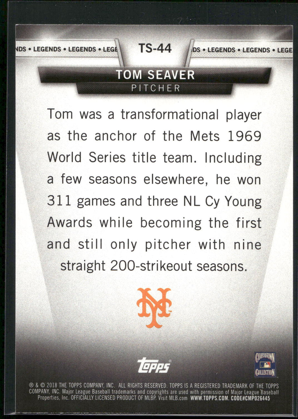 2018 Topps #TS-44 Tom Seaver Topps Salute (Series One)