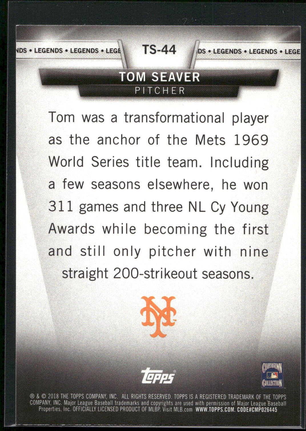 2018 Topps #TS-44 Tom Seaver Topps Salute (Series One)