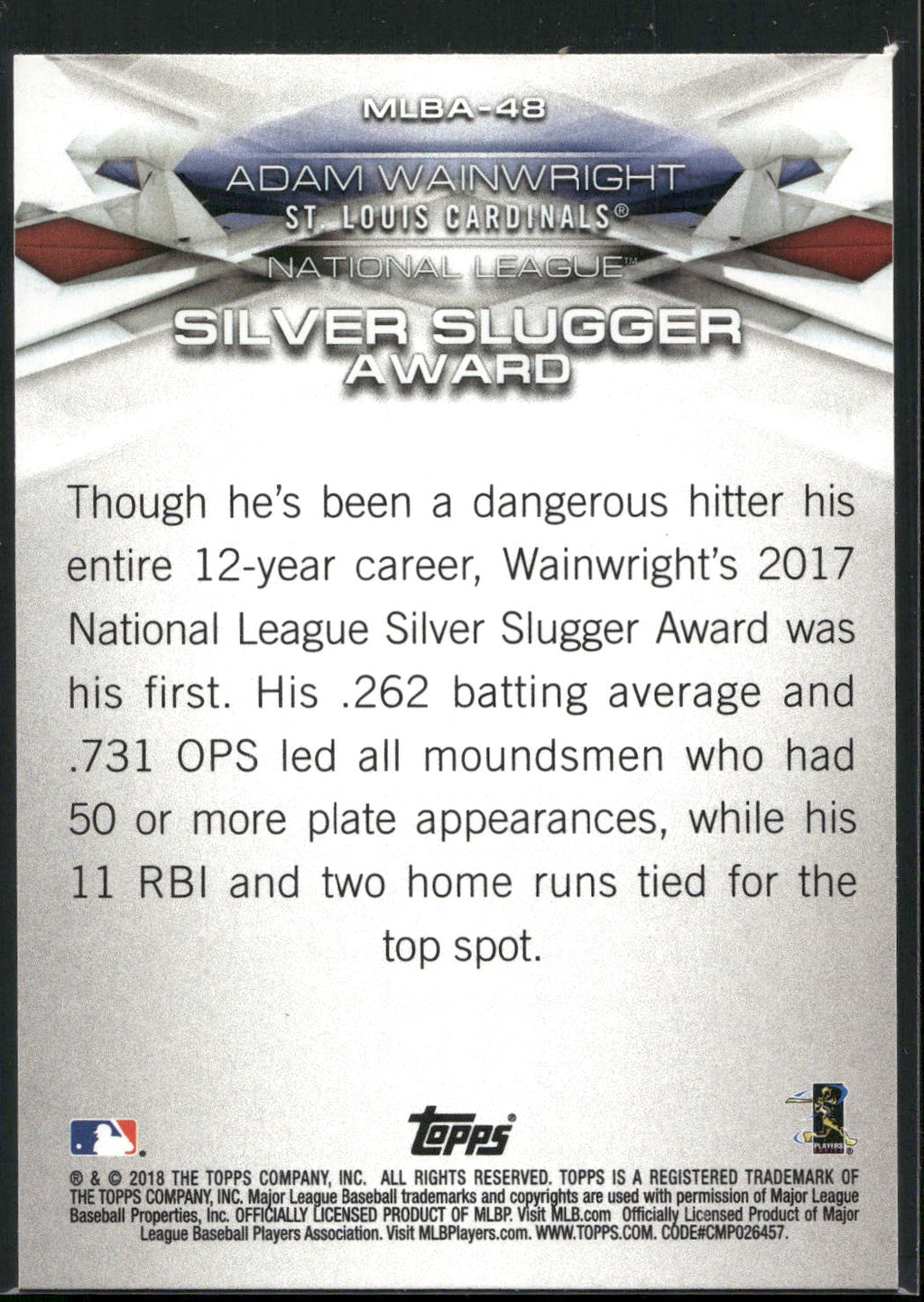 2018 Topps #MLBA-48 Adam Wainwright MLB Awards