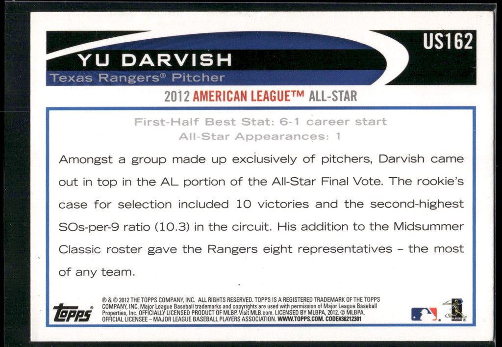 2012 Topps Update #US162 Yu Darvish