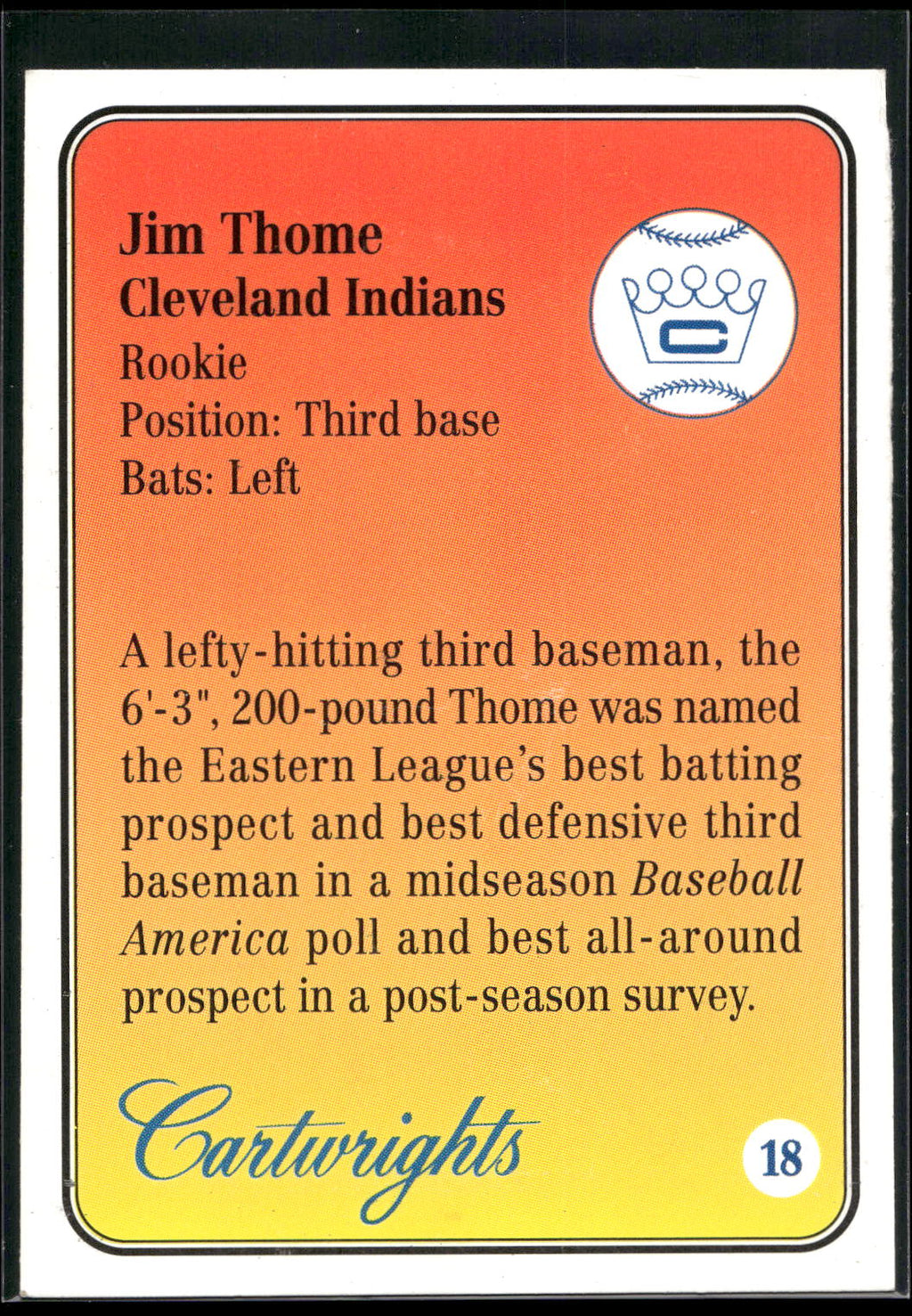 1992 Cartwrights Players Choice Silver #18 Jim Thome