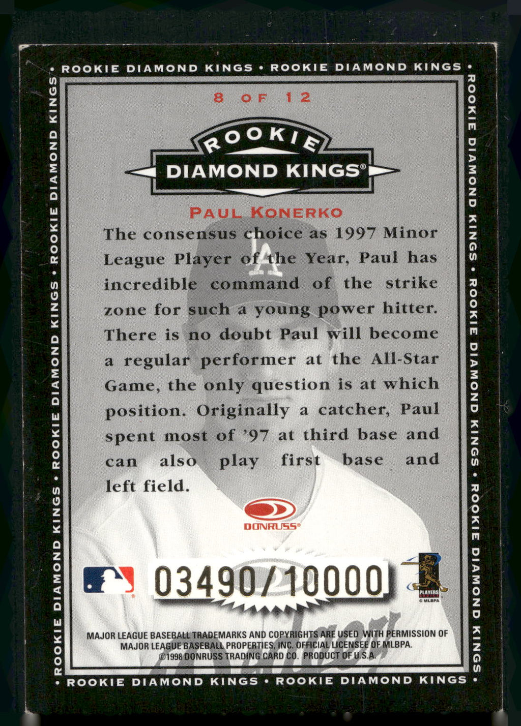 1998 Donruss #8 Paul Konerko Rookie Diamond Kings Canvas #/10000