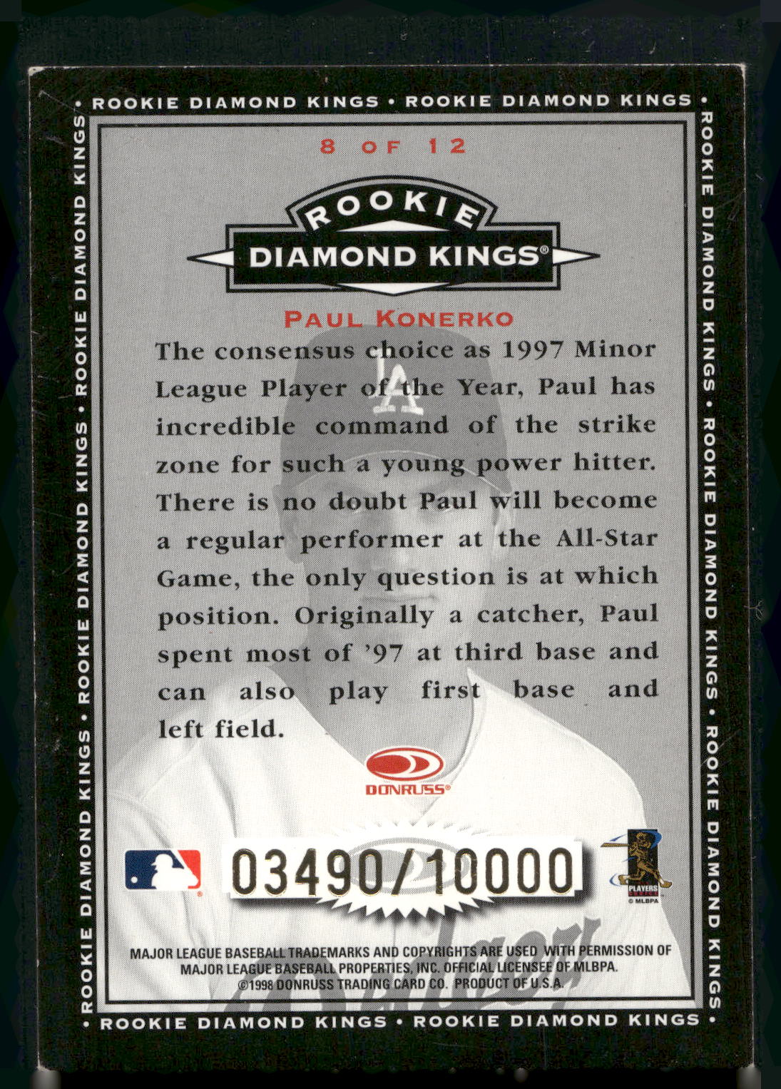 1998 Donruss #8 Paul Konerko Rookie Diamond Kings Canvas #/10000